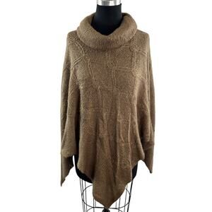 Wooden Ships Brown Poncho Wool Knit Cowl Neck High Low Hem Pullover XS X-Small